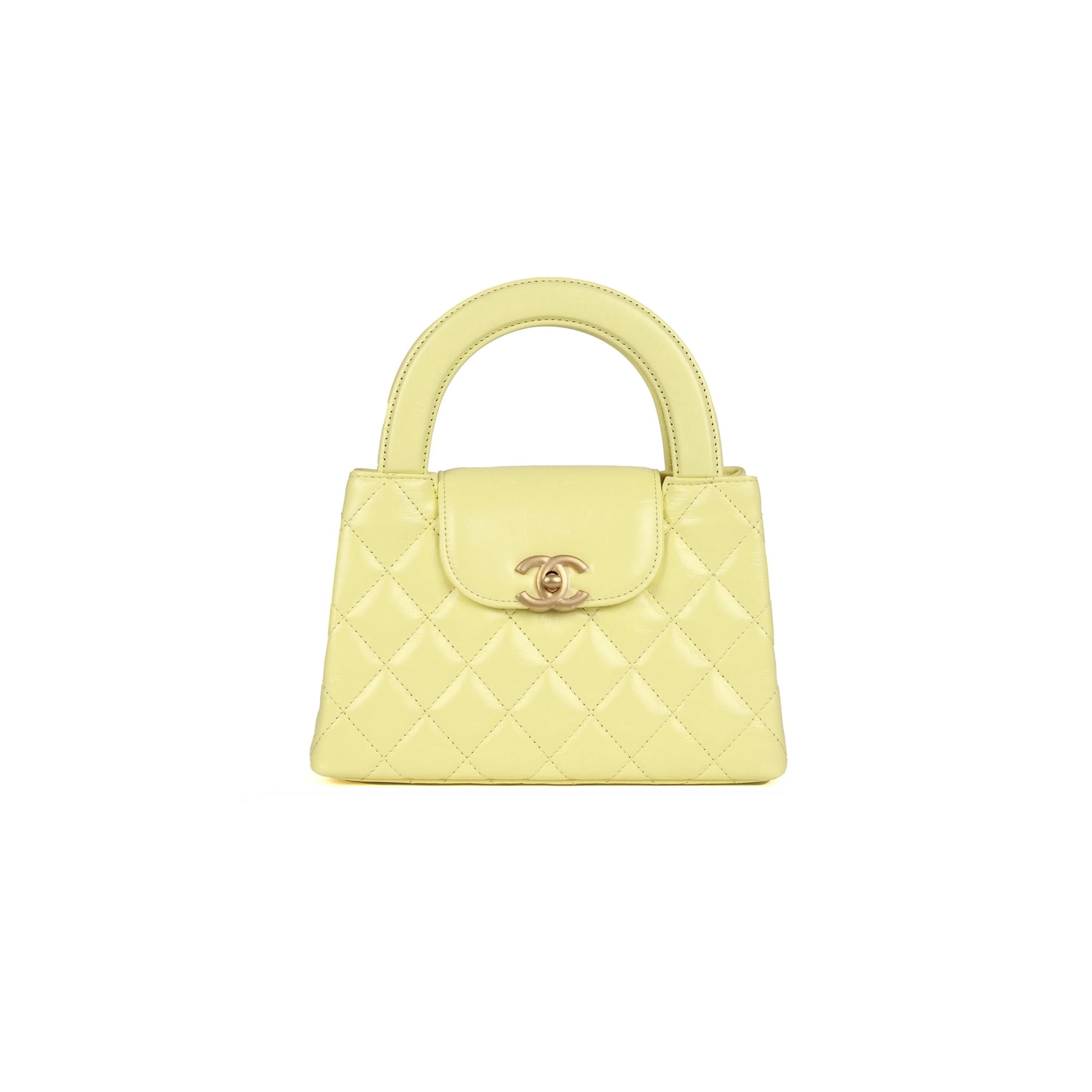 Ch*el master kelly yellow shiny calfskin brushed gold hardware as4416 (19*13*7cm)